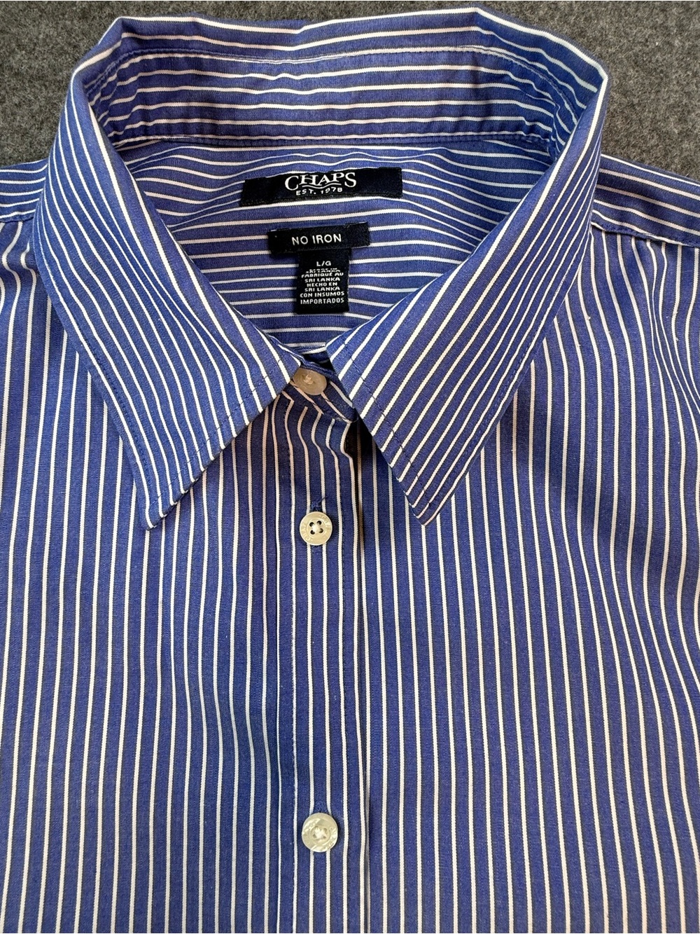 Chaps No Iron Blue & White Stripe Button Front Shirt Women's Large Cotton Preppy - Picture 3 of 11